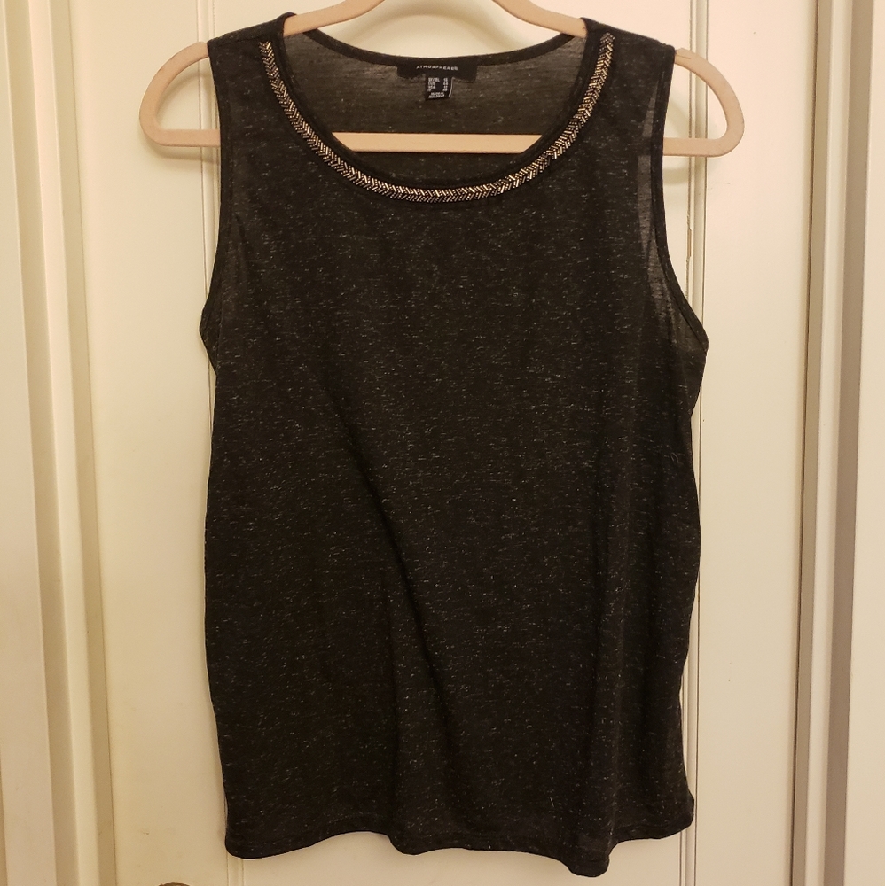 Atmosphere Beaded Neck Charcoal Heather Tank Top
